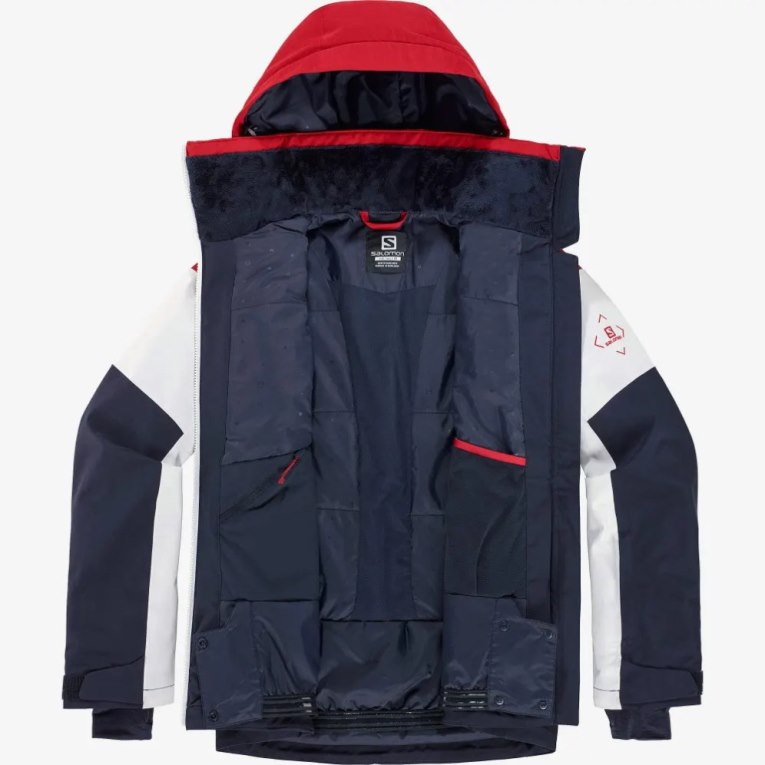 Red / White / Navy Salomon Slalom Insulated Hoodie Women's Ski Jackets | IE RS8563